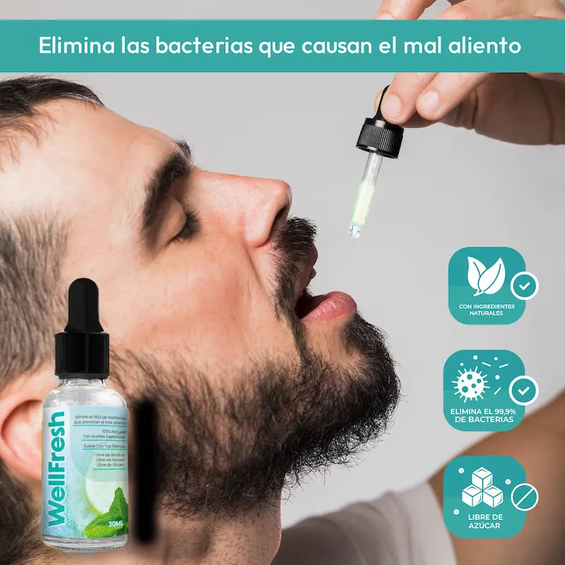 2 x 1 WellFresh Gotas Naturales para Eliminar el 😷 Mal Aliento